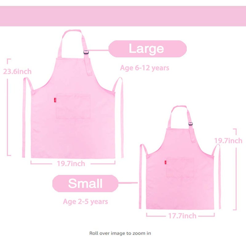 ALIPOBO Kids Apron and Chef Hat Set, Children's Adjustable Bib Apron with 2 Pockets. Cute Boys Girls Kitchen Apron for Cooking, Baking, Painting, Training Wear (6-12 Year, Pink) - Image 4